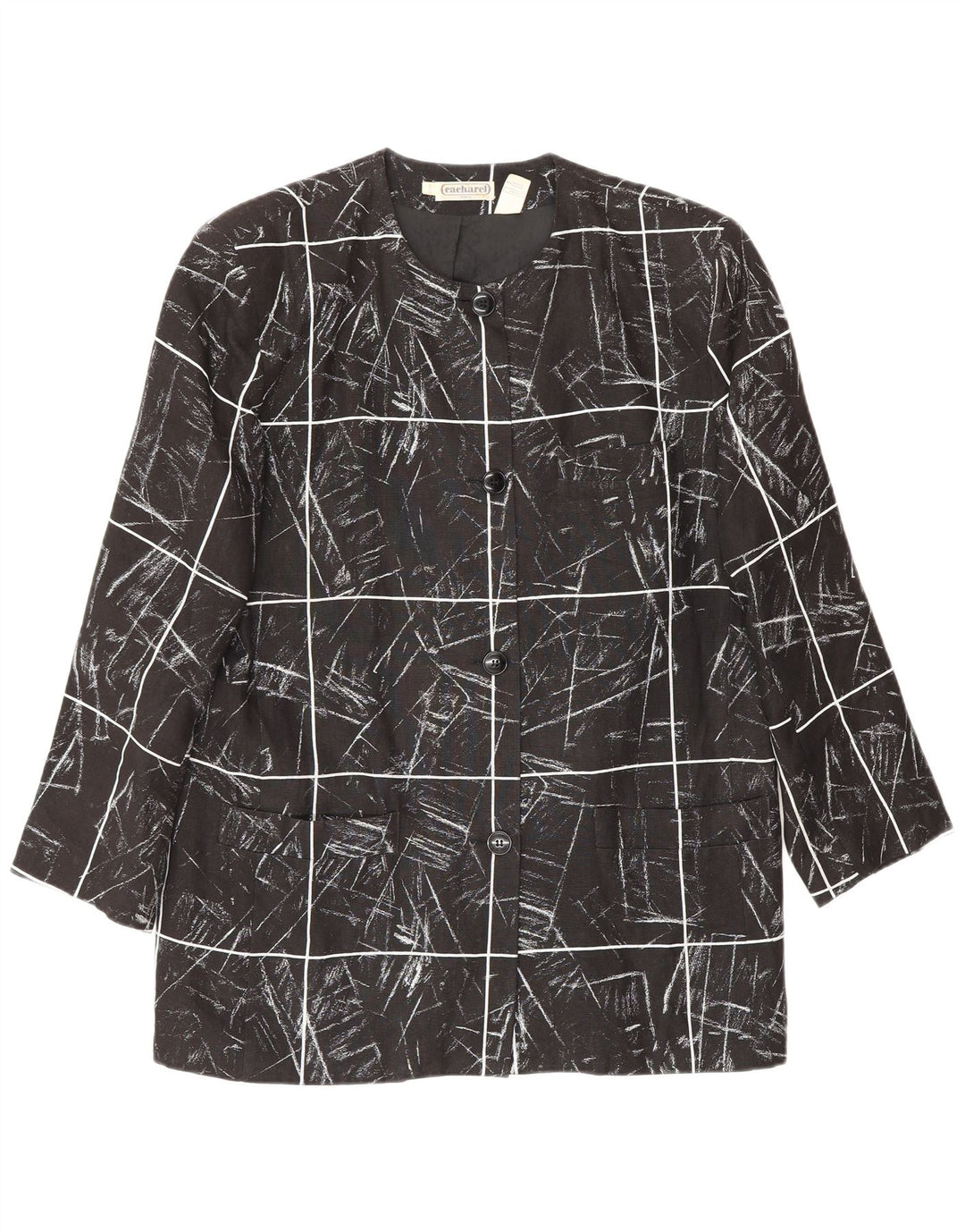 Cacharel Veste blazer à motif abstrait pour femme UK 8 Petit carreaux noirs