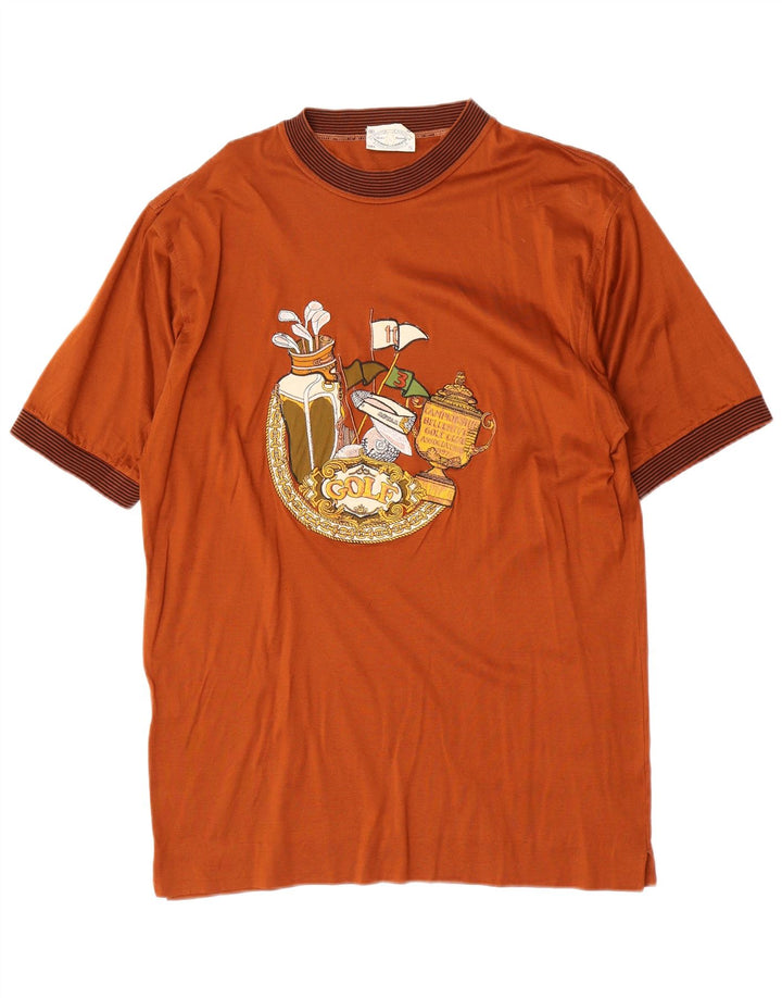 Vintage T-Shirt Graphique Homme Marron Moyen