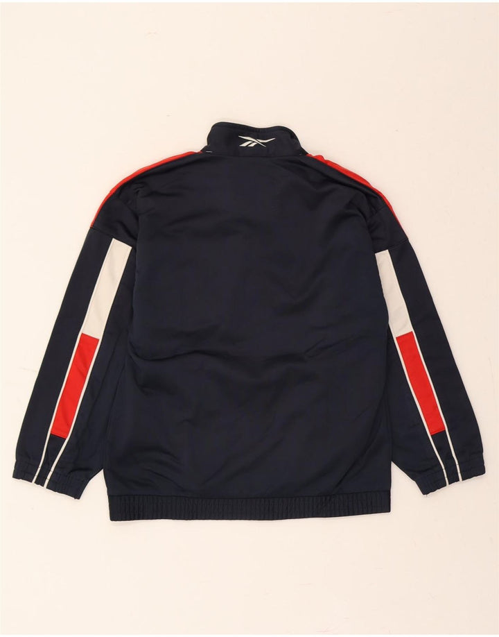 REEBOK Boys Graphic Tracksuit Top Jacket 11-12 Years Navy Blue Polyester Vintage Reebok and Second-Hand Reebok from Messina Hembry 