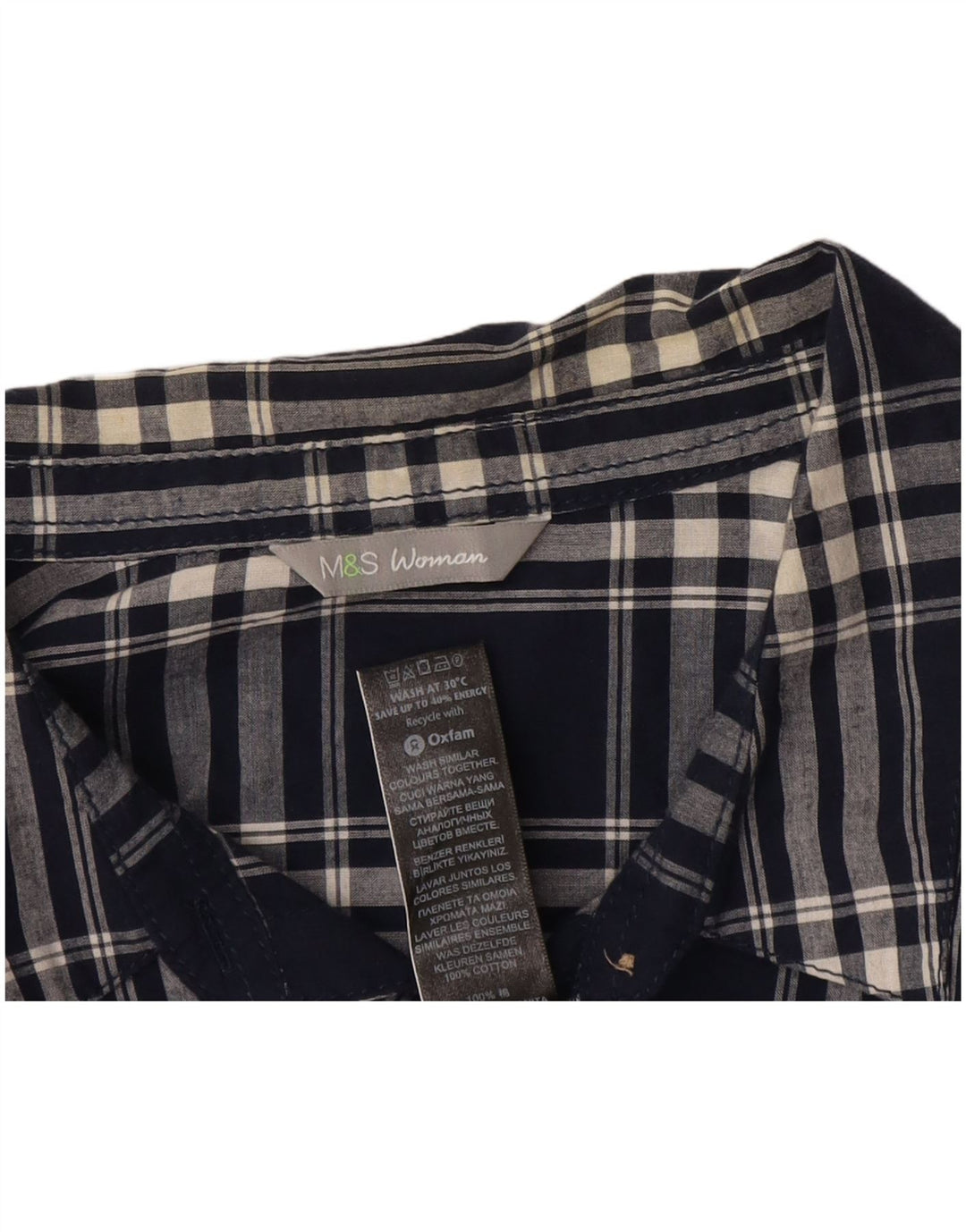 Marks & Spencer Chemise Femme UK 16 Grand Coton à Carreaux Bleu Marine