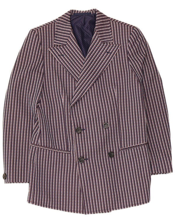 vintage Femme Double Breasted Blazer Veste EU 44 XL Bleu Marine Rayé
