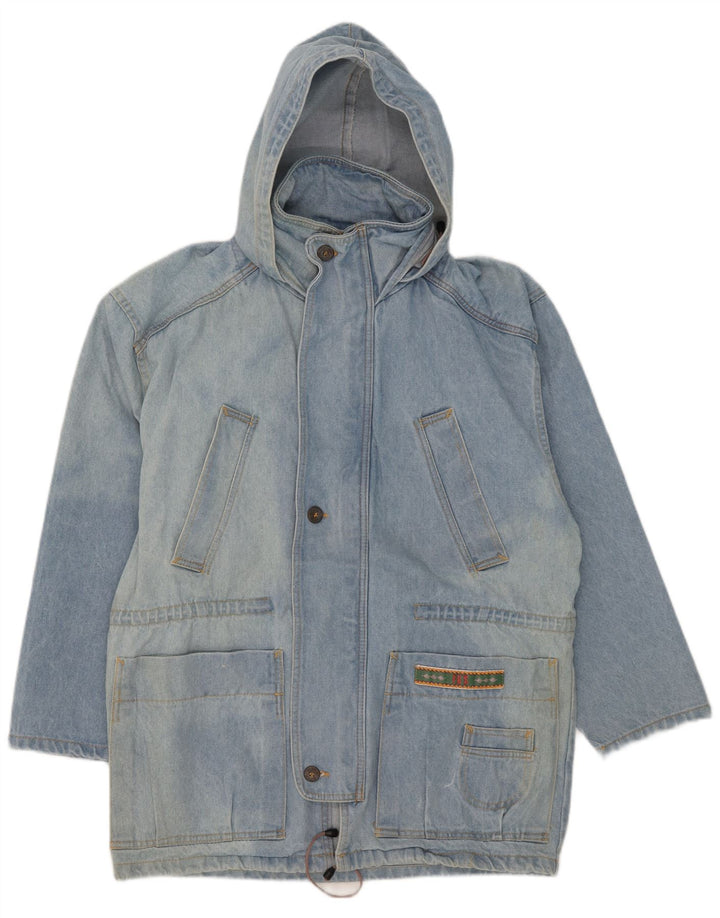 vintage Mens Hooded Denim Coat UK 38 Coton Bleu Moyen