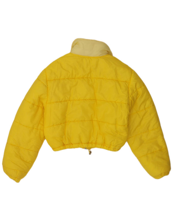vintage Womens Crop Rembourré Veste UK 14 Jaune Moyen
