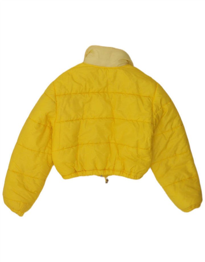 vintage Womens Crop Rembourré Veste UK 14 Jaune Moyen