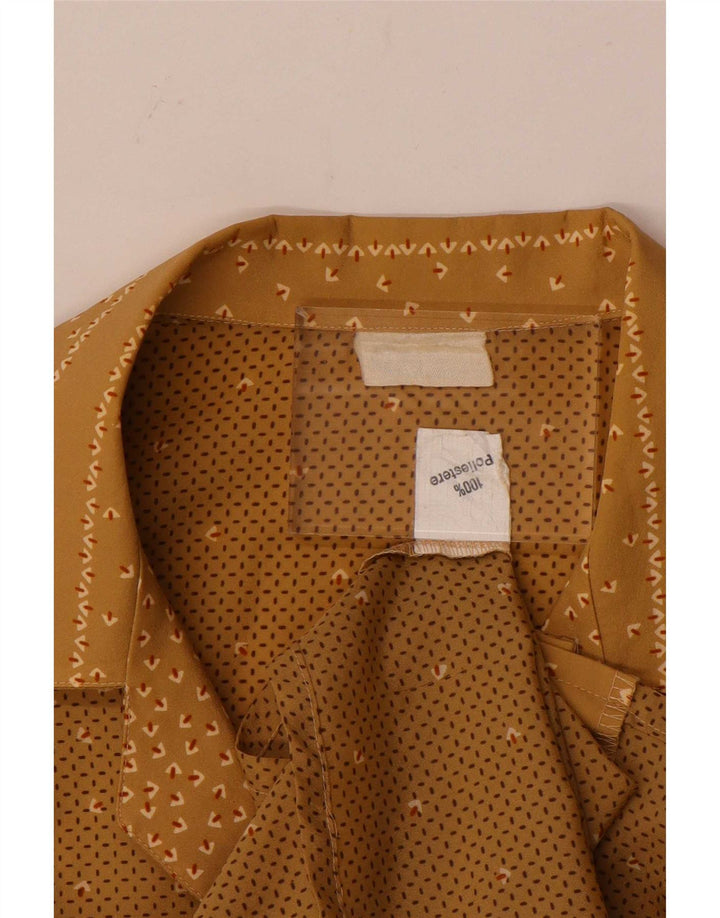 vintage Femme Chemise Blouse UK 14 Grand Marron Géométrique Polyester