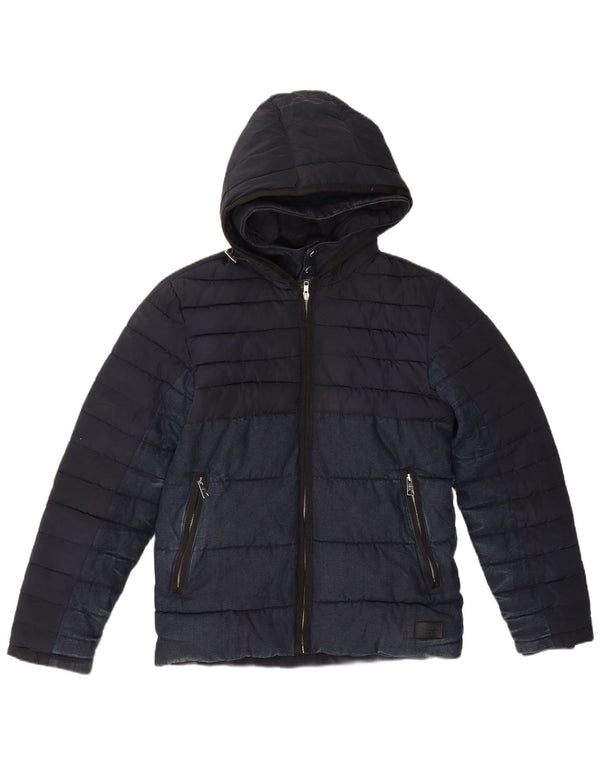 Zara Veste matelassée à capuche pour homme UK 36 Small Bleu marine Polyester