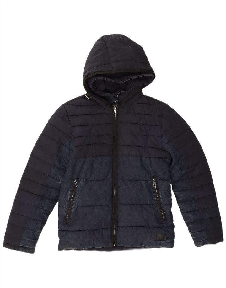 Zara Veste matelassée à capuche pour homme UK 36 Small Bleu marine Polyester