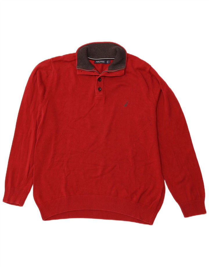 NAUTICA Pull à col zippé pour homme en coton rouge Large