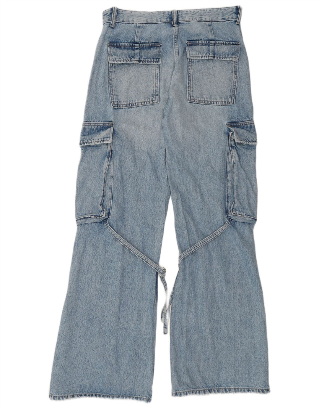 Jean évasé cargo ZARA femme EU 36 XS W26 L32 coton bleu