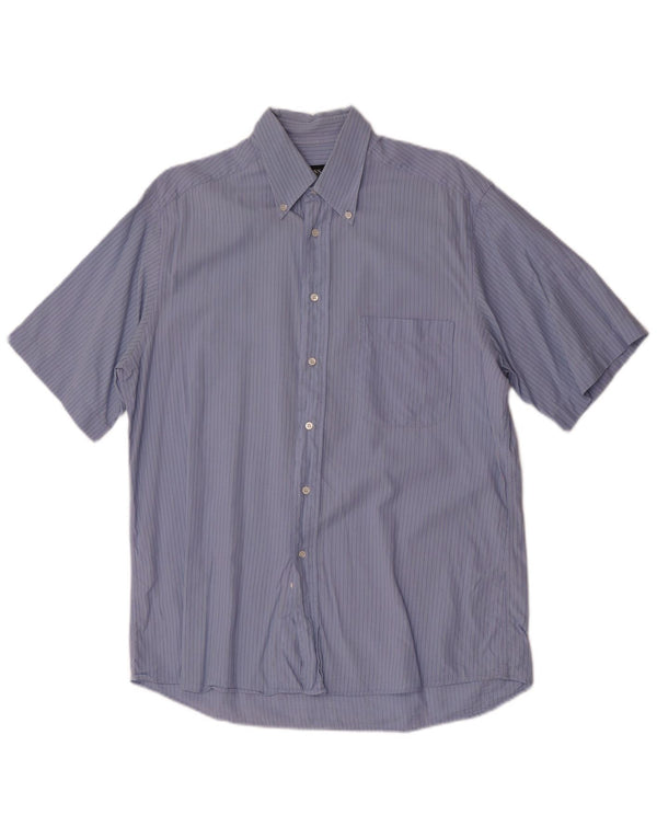 Hugo Boss Chemise à manches courtes en coton à fines rayures bleu moyen