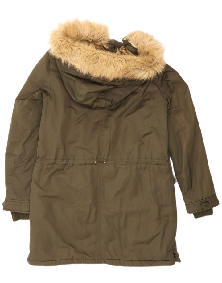 Zara Parka à capuche pour femme UK 14 Medium Kaki Polyester