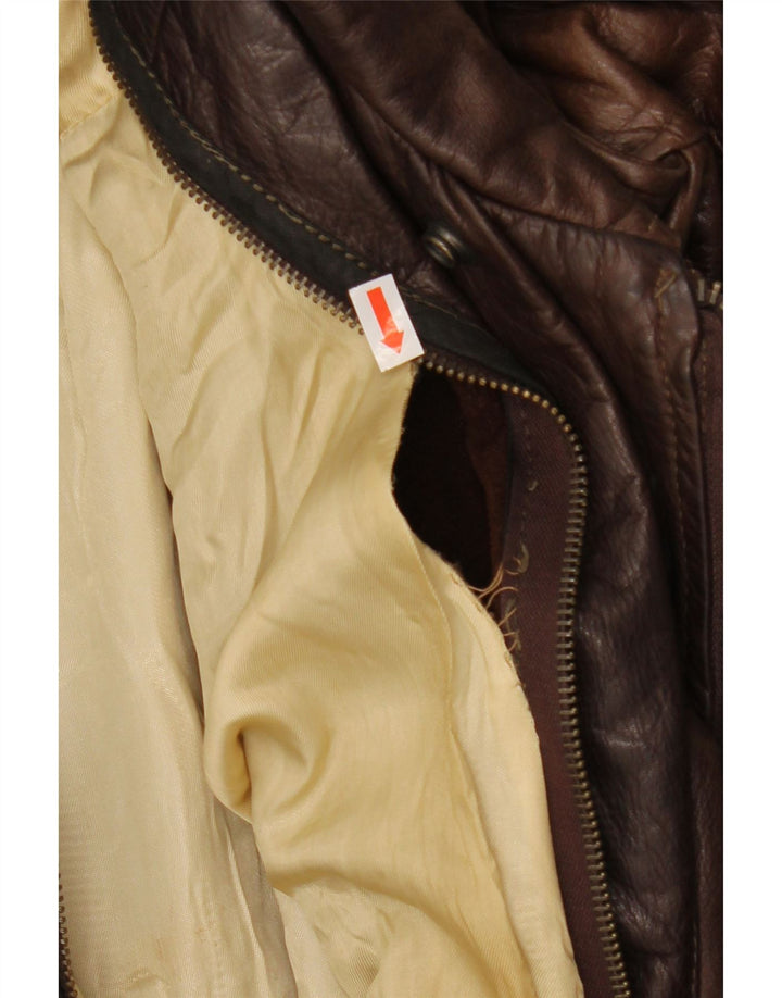 VINTAGE Veste en cuir homme UK 42 XL Marron