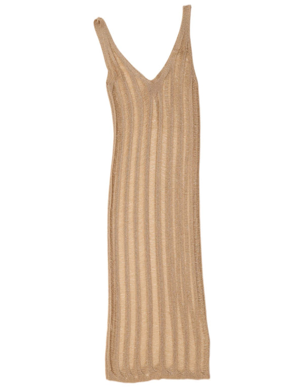 vintage Womens Beach Voir à travers la robe moulante sans manches UK 8 Petit Beige