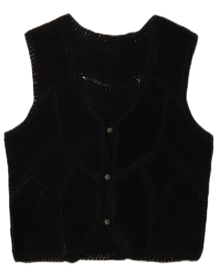 gilet en daim femme vintage UK 6 XS Patchwork noir