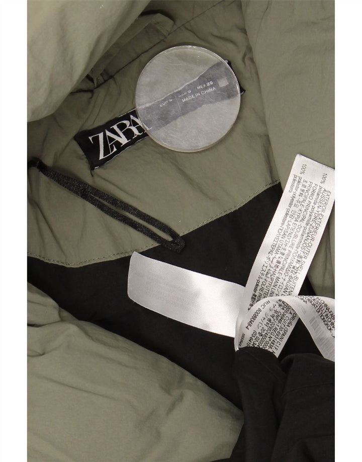 Zara Manteau matelassé surdimensionné à capuche pour femme UK 10 Small Green Polyamide