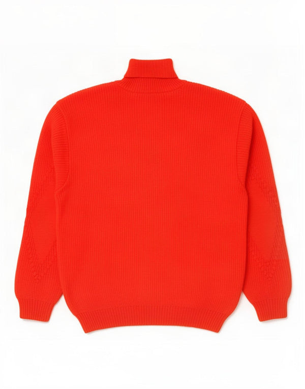 vintage Mens Roll Neck Jumper Pull IT 46 Petit Argyle Rouge/Diamant
