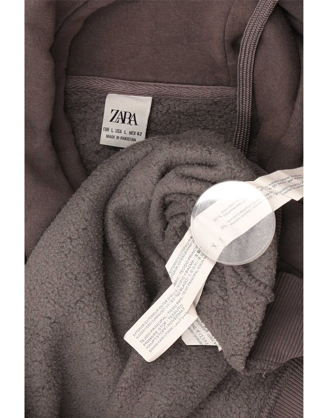 Zara Pull à capuche pour homme Large Gris Coton