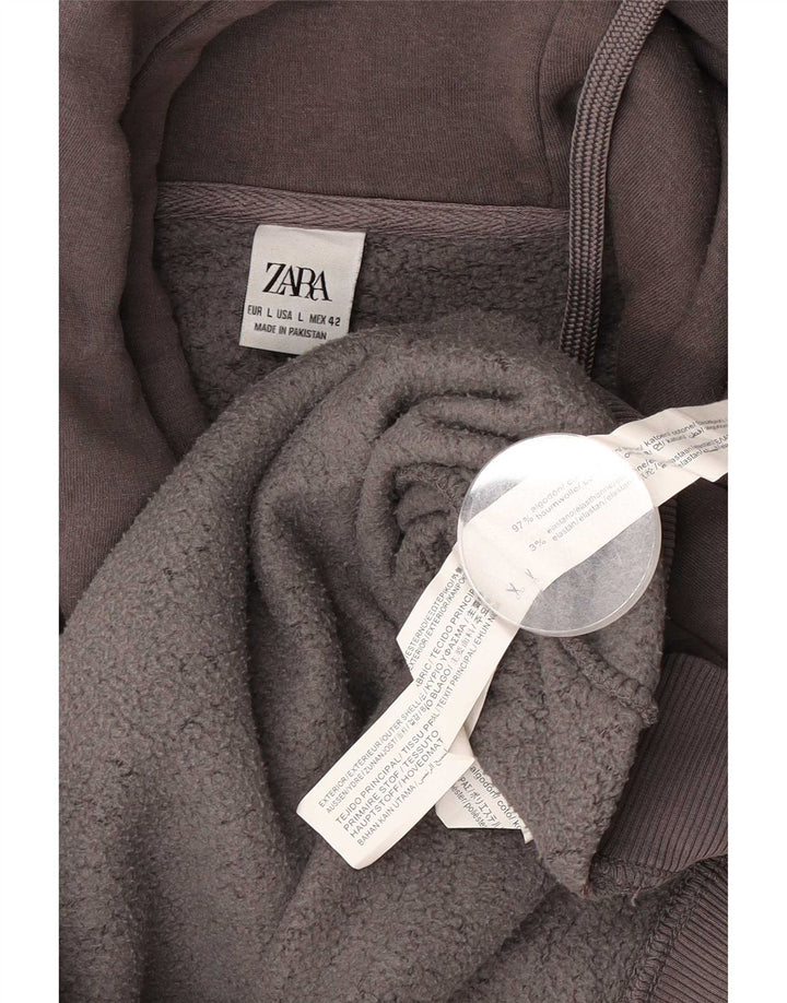 Zara Pull à capuche pour homme Large Gris Coton