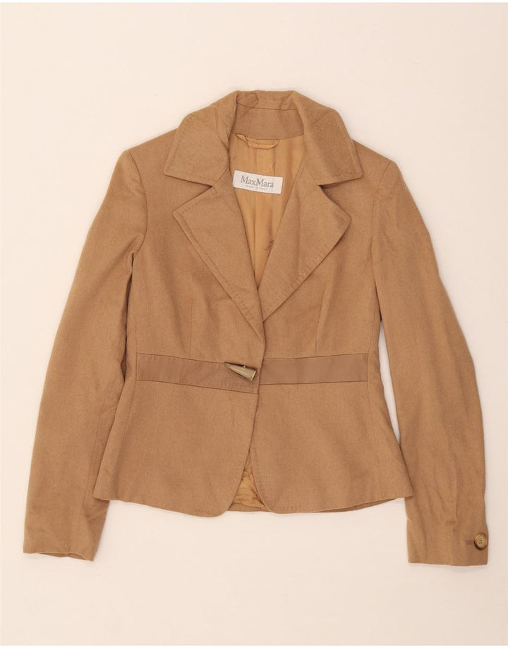 Max Mara Veste blazer 1 bouton pour femme UK 8 Small Beige Camelhair