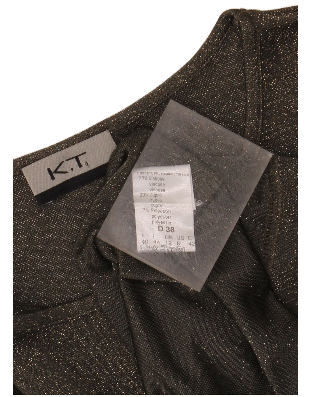 VINTAGE Top Femme Manches Longues UK 12 Viscose Mouchetée Vert Moyen