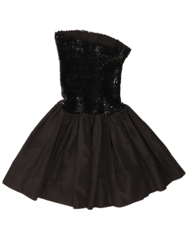 Vintage Womens Sequin Strapless Dress UK 12 Medium Black Viscose
