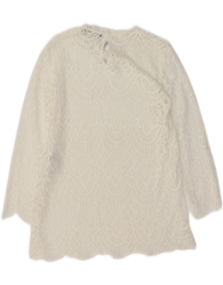 ZARA Womens Blouse Top UK 12 Moyen Blanc Coton