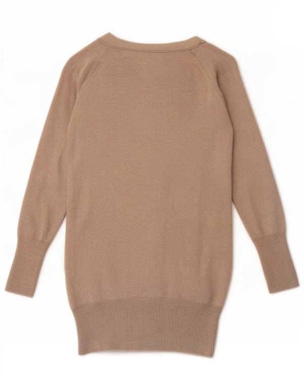 Zara Womens Longline Cardigan Sweater UK 10 Small Beige Flecked Cotton