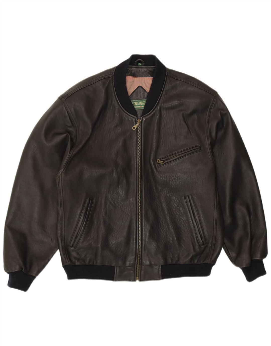 Conte Massimo Veste Bomber Coupe Ample Homme IT 48 Cuir Noir Moyen