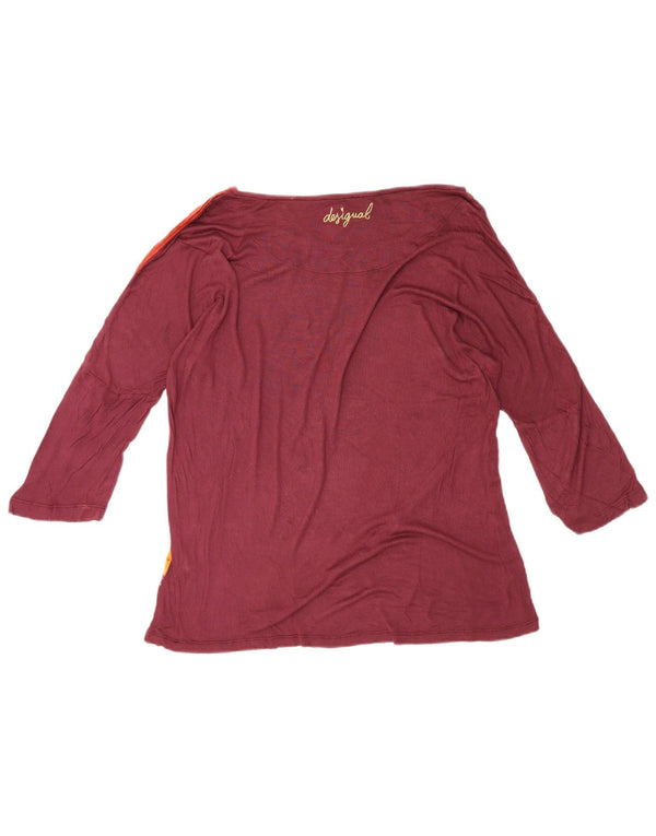 Desigual Haut graphique pour femme à manches 3/4 UK 14 Large Bordeaux Bohème