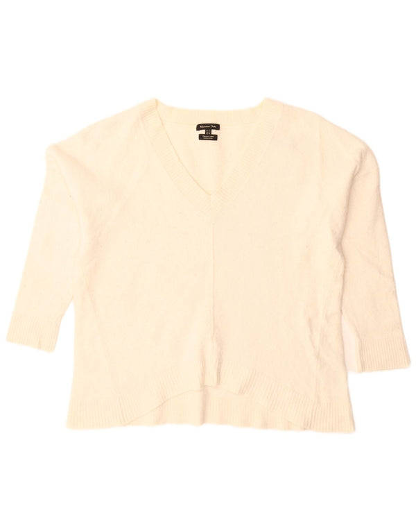 Massimo Dutti Pull surdimensionné à col en V pour femme UK 10 Petit Blanc cassé