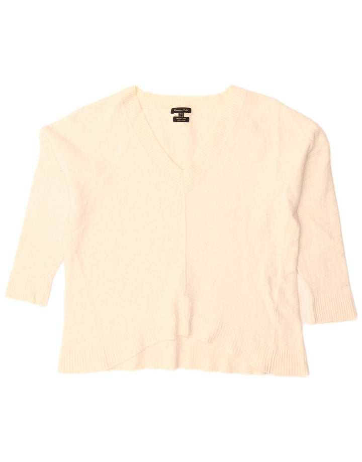 Massimo Dutti Pull surdimensionné à col en V pour femme UK 10 Petit Blanc cassé