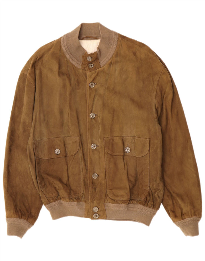 vintage Mens Suede Bomber Jacket EU 50 Grand Cuir Kaki