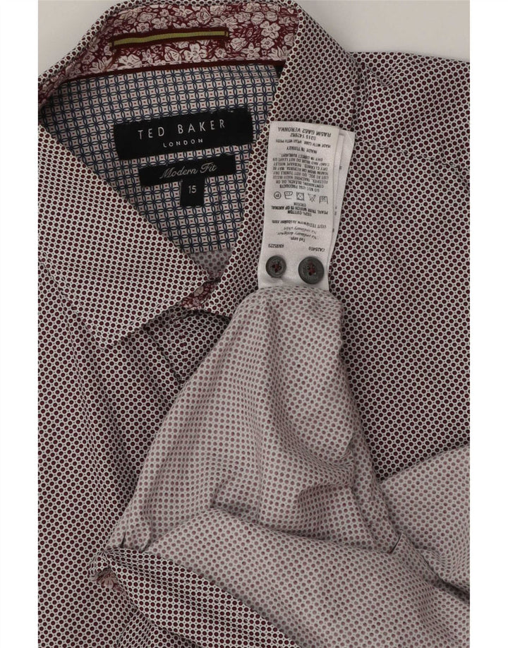 Ted Baker Chemise coupe moderne pour homme Taille 15 Coton à pois marron moyen