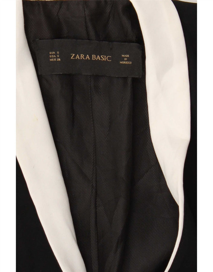 Zara Womens 1 Button Blazer Jacket UK 10 Petit Noir Colorblock Polyester