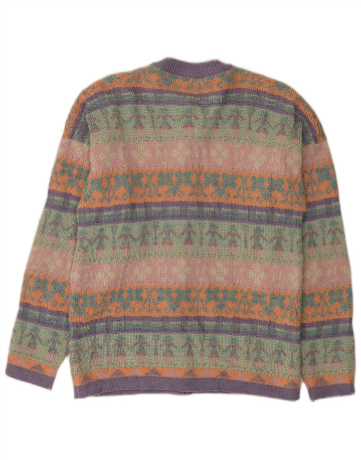 vintage Womens Cardigan Sweater UK 12 Moyen Multicolore Fair Isle