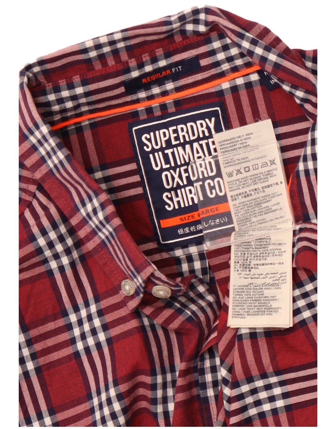 SUPERDRY Chemise Regular Fit Homme Grand Carreau Bordeaux Coton