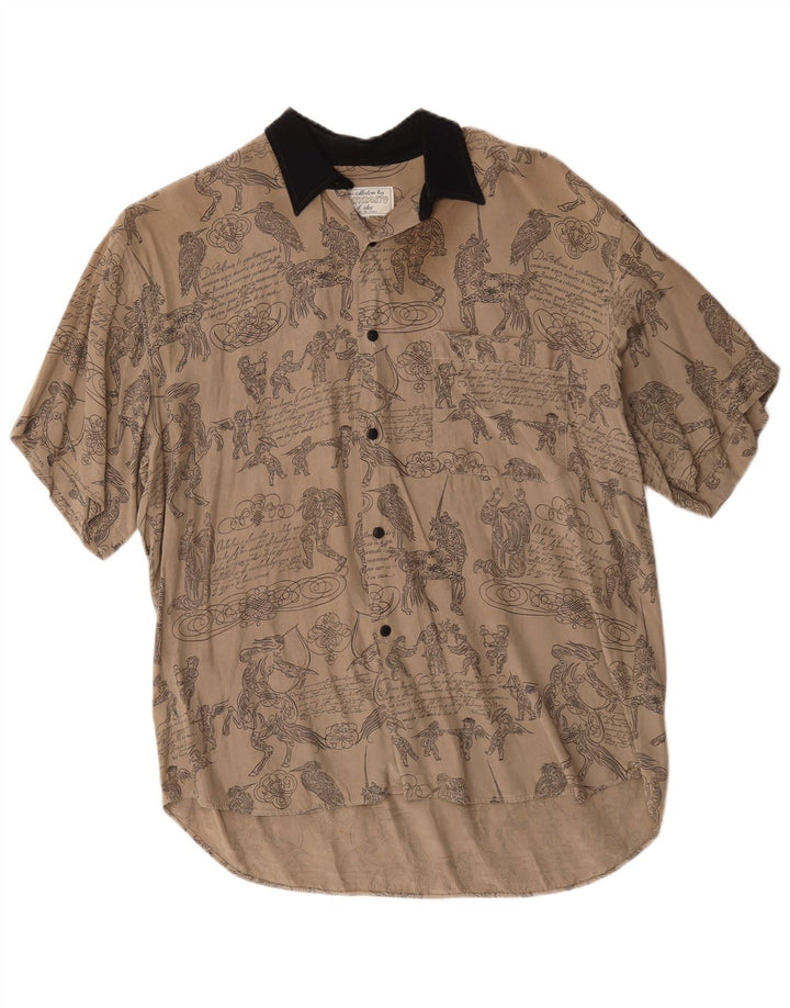 vintage Mens Abstract Pattern Chemise à manches courtes Grand coton gris