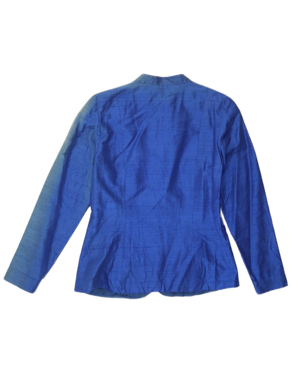 Veste Blazer Femme Vintage UK 12 Soie Bleu Moyen