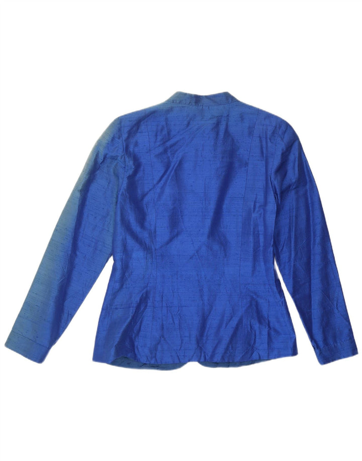 Veste Blazer Femme Vintage UK 12 Soie Bleu Moyen