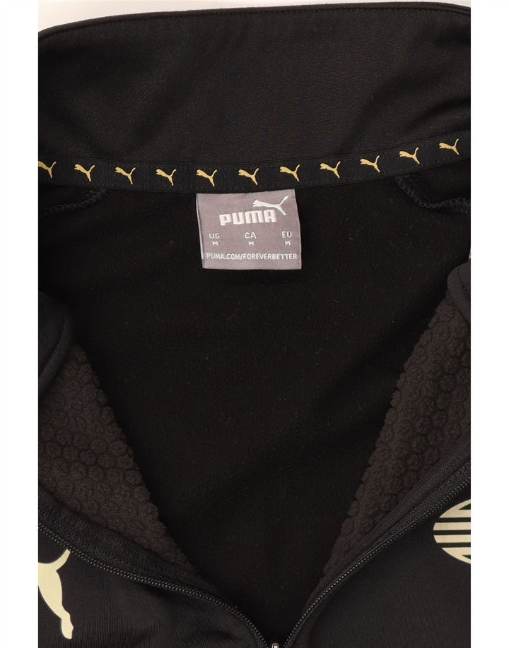 PUMA Mens Zip Neck Graphic Top Long Sleeve Medium Black Colourblock Vintage Puma and Second-Hand Puma from Messina Hembry 