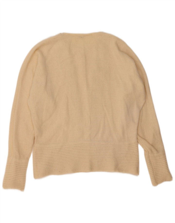 vintage Femme Col Bateau Pull Pull IT 46 Grande Laine Blanc Cassé