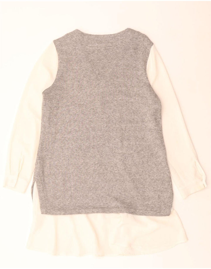 DKNY Womens Long Sleeve Jumper Dress UK 16 Large Grey Colourblock Rayon