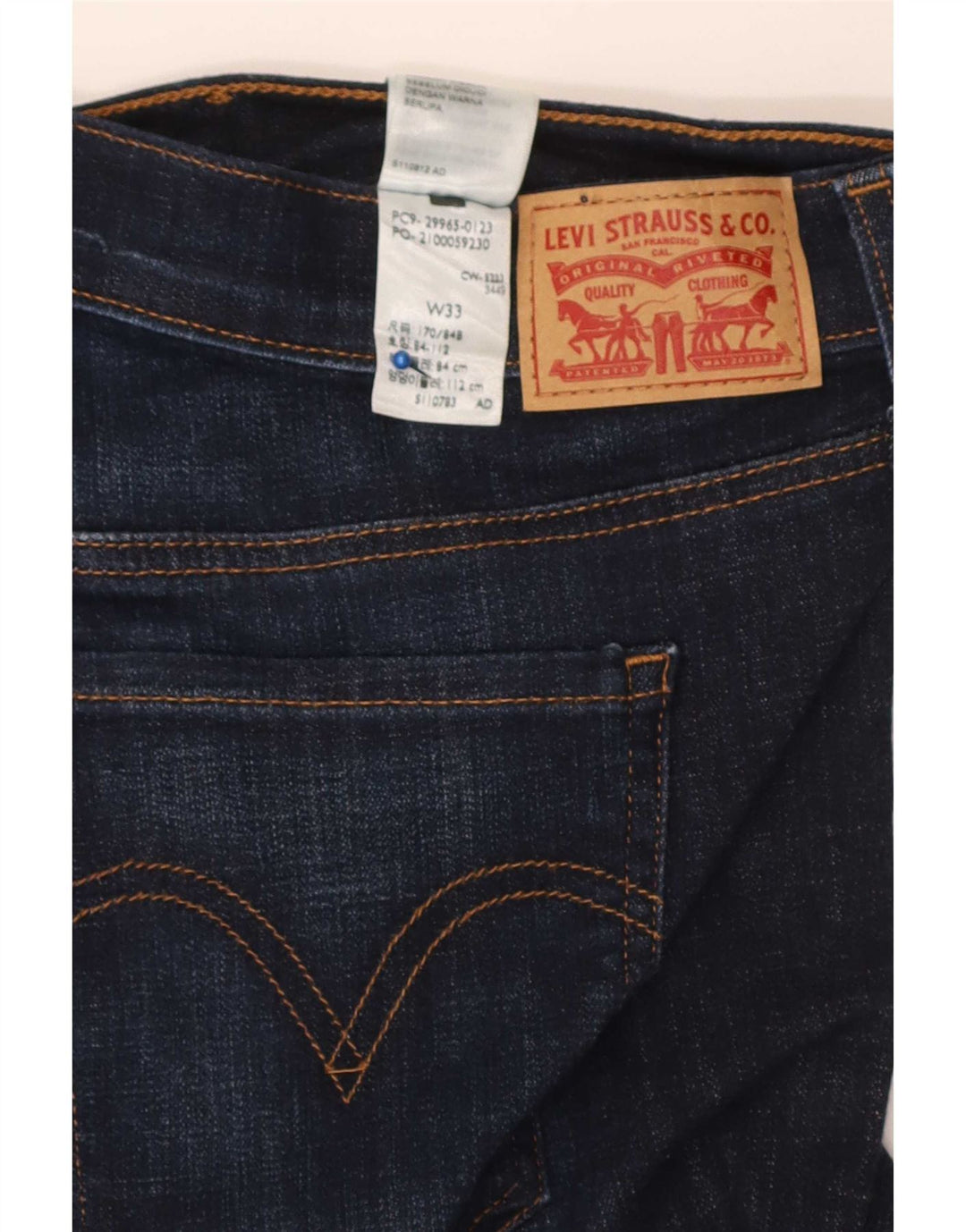 Levi's Short en Jean Taille Mi-Haute Déchiré Femme W33 Large Bleu Marine Coton