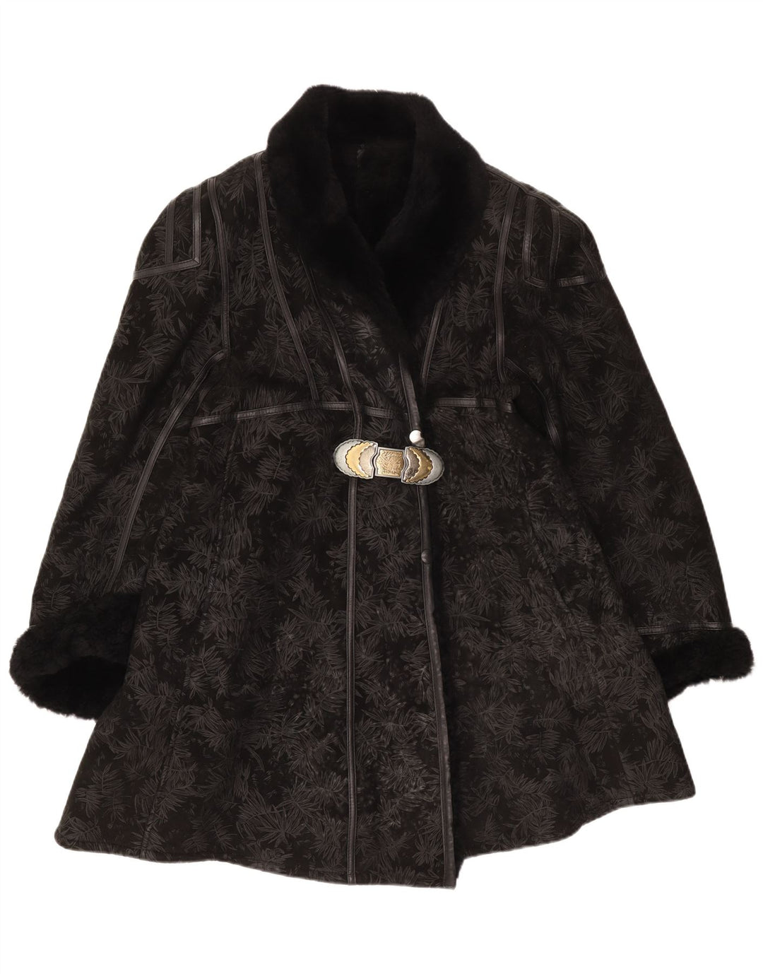 manteau en peau de mouton vintage pour femme IT 44 Shearling floral noir moyen