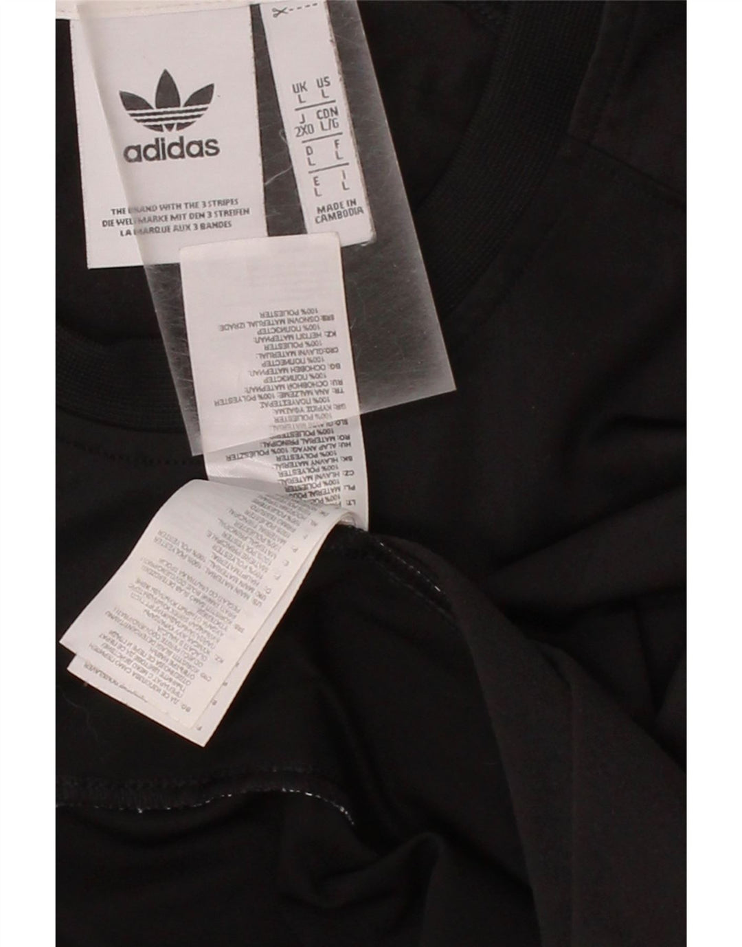 ADIDAS Mens Graphic T-Shirt Top Large Black Striped Polyester Vintage Adidas and Second-Hand Adidas from Messina Hembry 