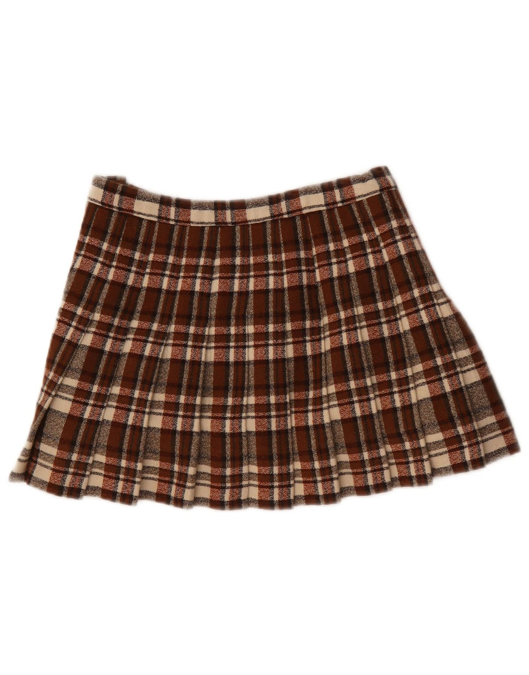vintage Femmes Plissée Mini Jupe W28 Plaid Brun Moyen