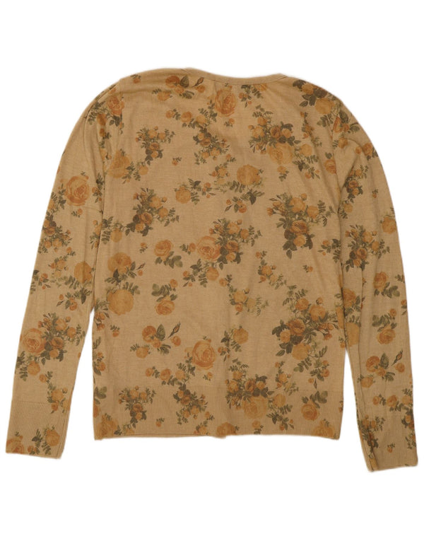 Zara Cardigan Femme Pull UK 14 Grand Beige Floral Polyester