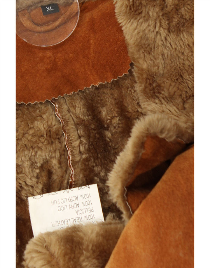 manteau en peau de mouton femme vintage UK 18 XL Cuir Marron