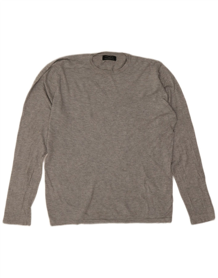 Zara Pull Col Rond Homme Gris Moyen Viscose