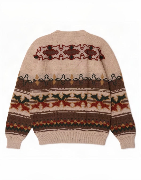 Vintage Mens Boat Neck Jumper Sweater Size 50/52 Large Beige Geometric